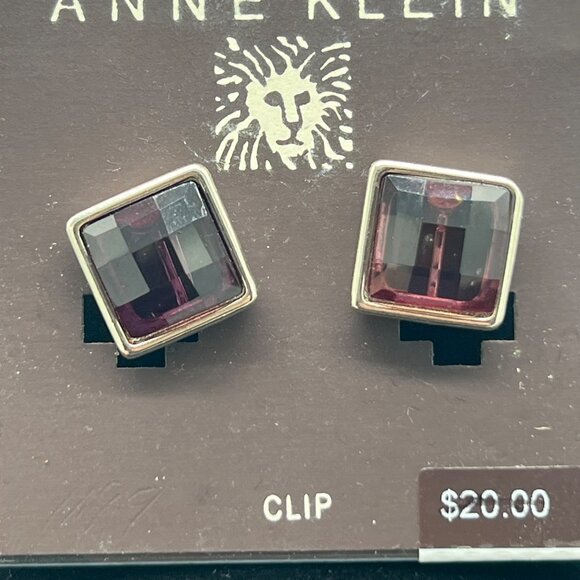 Anne Klein Purple Square Clip-On Earrings Nickel Safe - Picture 3 of 6